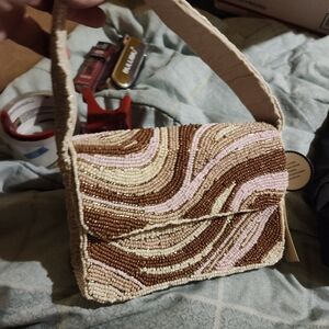 Beaded Wave Pattern Shoulder Bag
